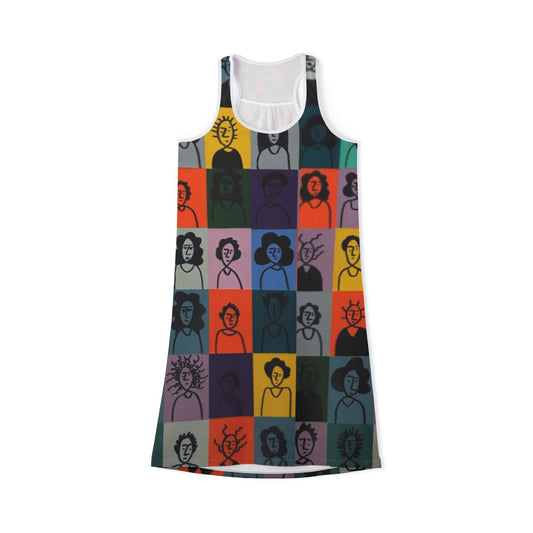 Vibrant Women's Racerback Dress, Artful Casual Summer Dress, Unique Graphic Dress, Colorful Art Dress, Everyday Wear, Festival Outfit