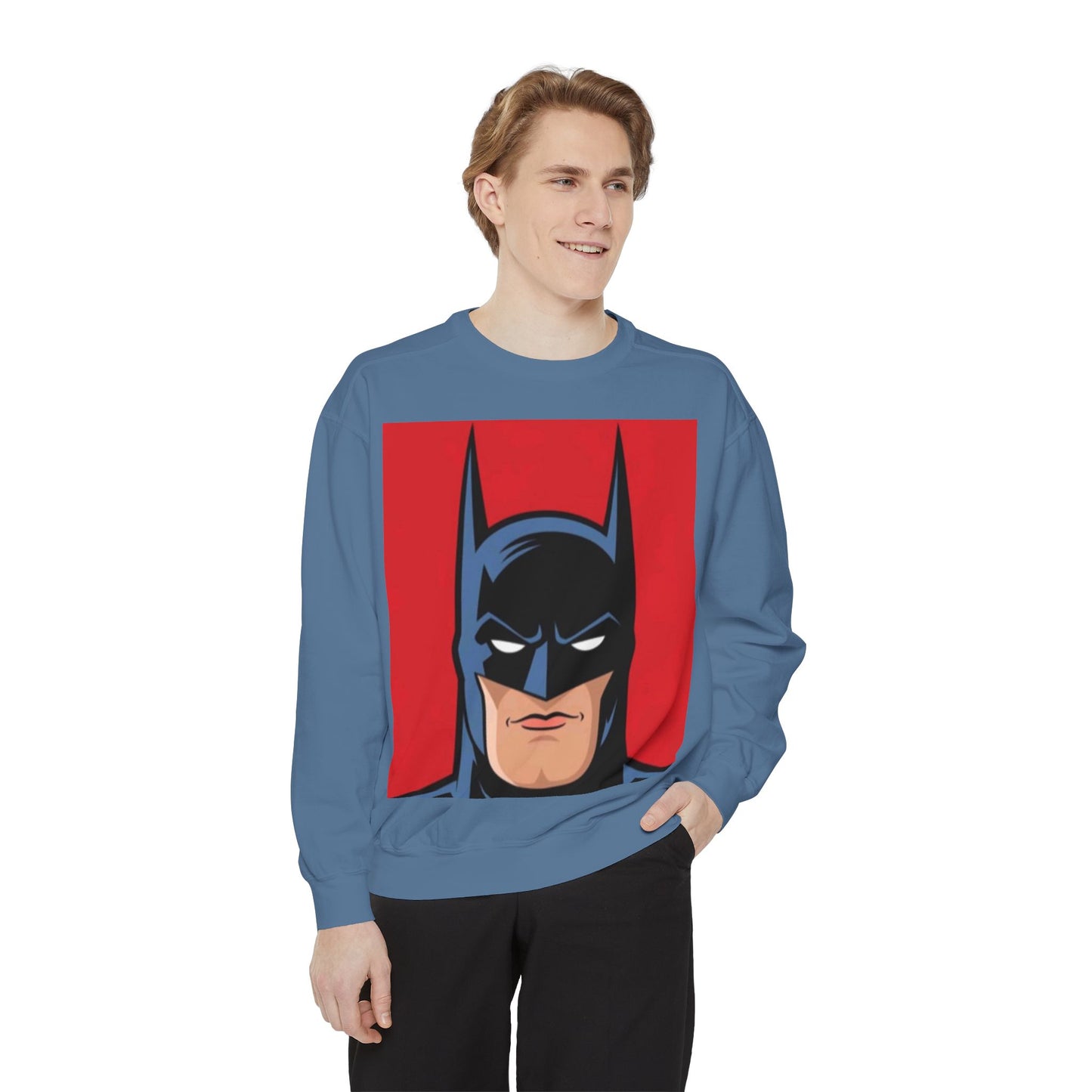 Batman Vintage Unisex Garment-Dyed Sweatshirt, Cozy Graphic Sweatshirt, Retro Style Crewneck, Gifts for Fans, Superhero Apparel