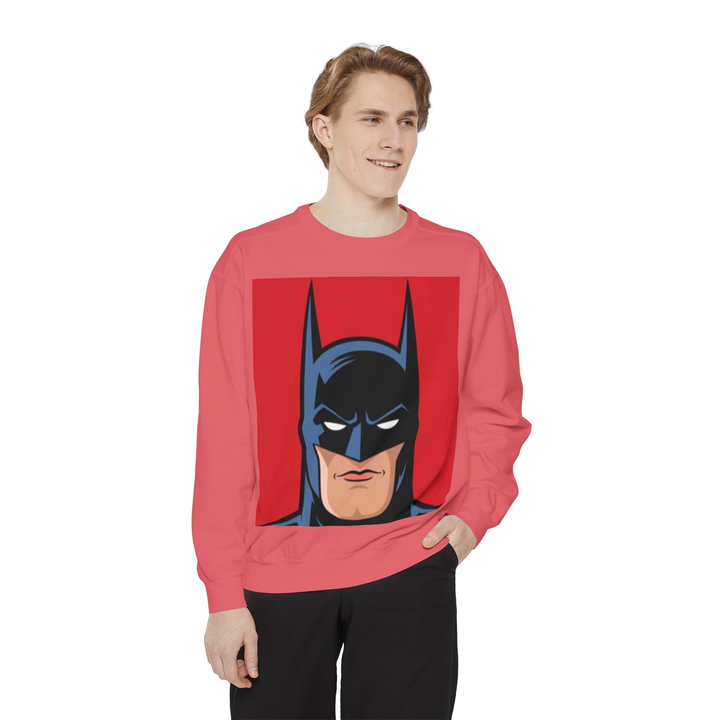 Batman Vintage Unisex Garment-Dyed Sweatshirt, Cozy Graphic Sweatshirt, Retro Style Crewneck, Gifts for Fans, Superhero Apparel