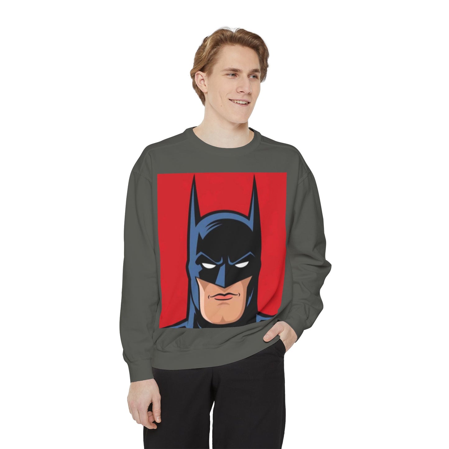 Batman Vintage Unisex Garment-Dyed Sweatshirt, Cozy Graphic Sweatshirt, Retro Style Crewneck, Gifts for Fans, Superhero Apparel