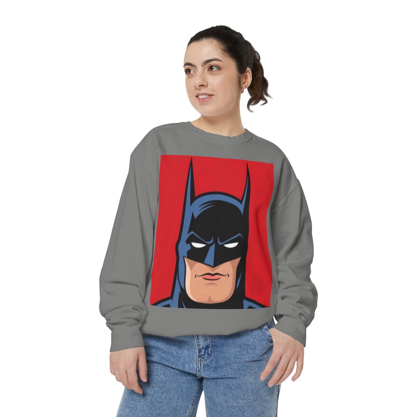 Batman Vintage Unisex Garment-Dyed Sweatshirt, Cozy Graphic Sweatshirt, Retro Style Crewneck, Gifts for Fans, Superhero Apparel