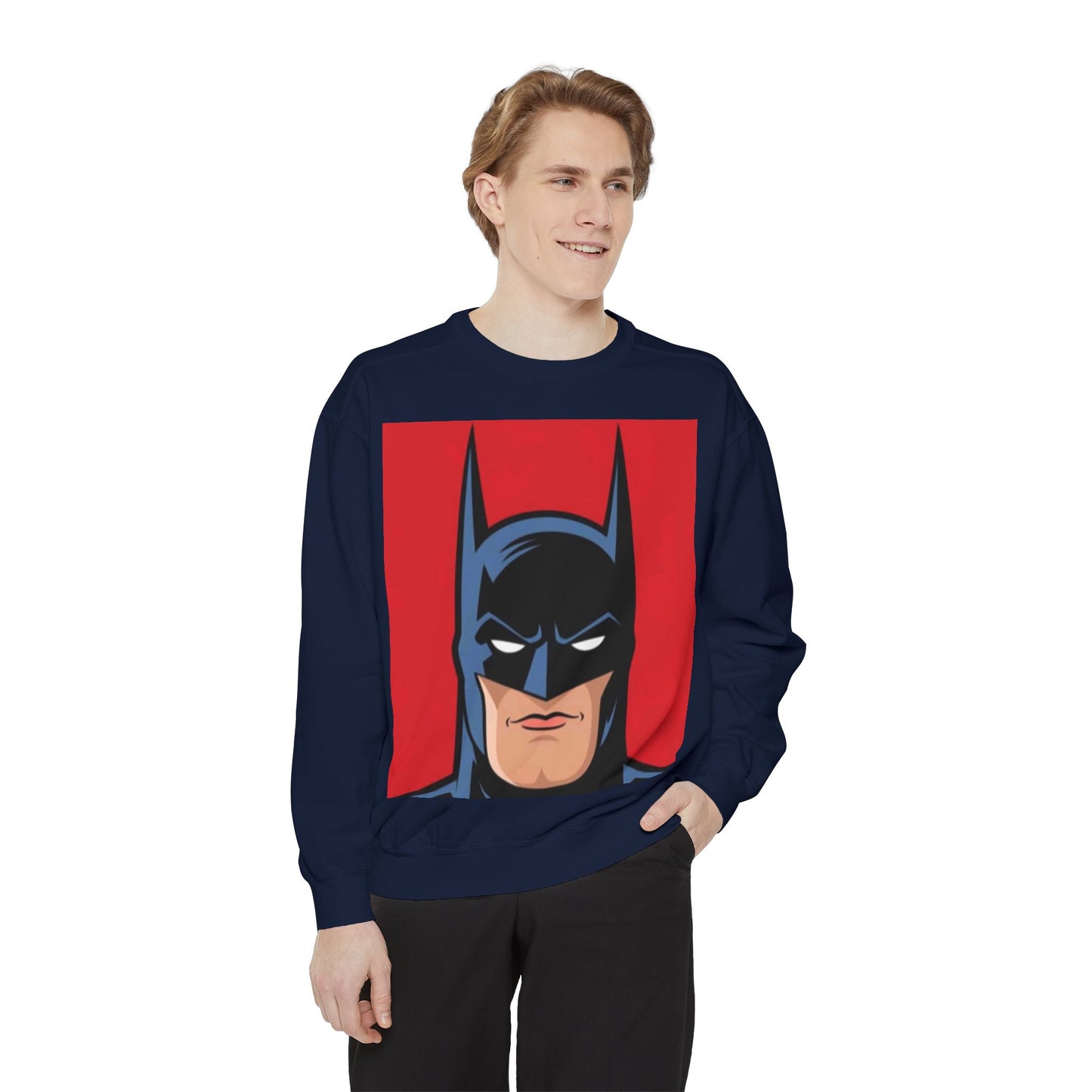 Batman Vintage Unisex Garment-Dyed Sweatshirt, Cozy Graphic Sweatshirt, Retro Style Crewneck, Gifts for Fans, Superhero Apparel