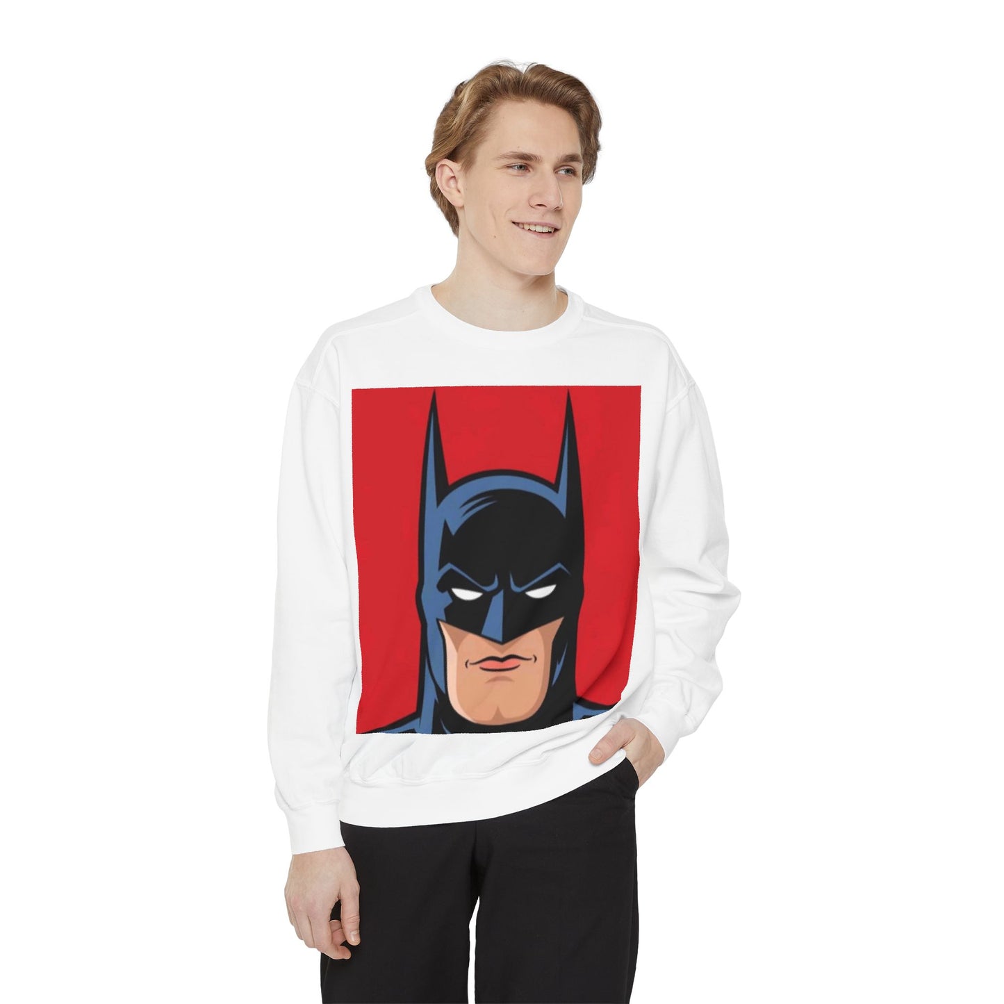 Batman Vintage Unisex Garment-Dyed Sweatshirt, Cozy Graphic Sweatshirt, Retro Style Crewneck, Gifts for Fans, Superhero Apparel