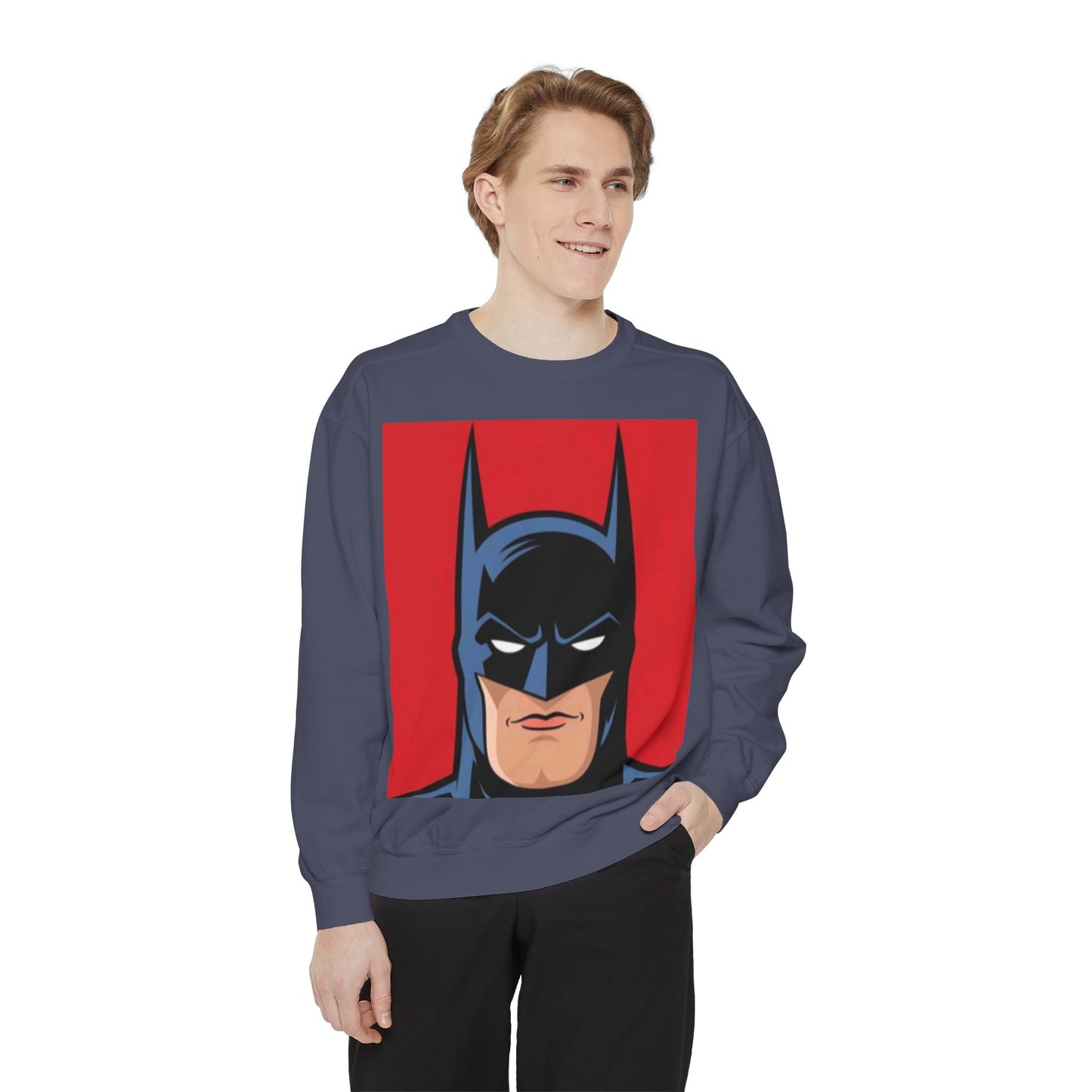Batman Vintage Unisex Garment-Dyed Sweatshirt, Cozy Graphic Sweatshirt, Retro Style Crewneck, Gifts for Fans, Superhero Apparel