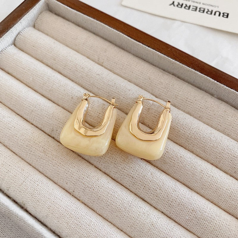 Silver Needle European And American Vintage Crumpled Resin Geometric Earrings