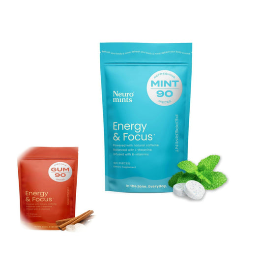 NeuroGum Extra Strength Energy & Focus Gum (90 Count Bag, Peppermint/Cinnamon) | 100mg Natural Caffeine + L-Theanine + Vitamin B12 & B6 + Xylitol | Sugar Free Nootropic Cognitive Brain Performance Supplement