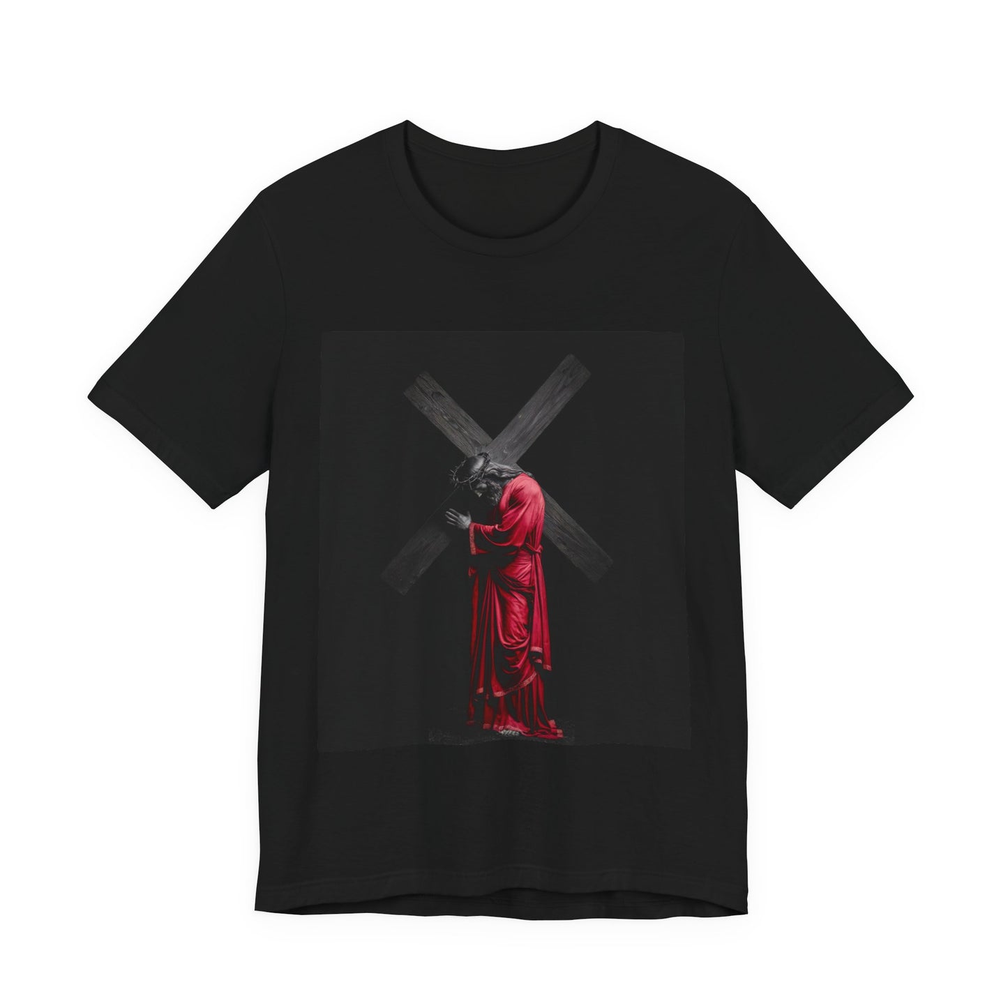 Stylish Graphic Tee - Unisex Jersey T-Shirt - A Portrait of Silent Strength and Unshakable Faith - Trendy Casual Wear, Unique Gift for Him/Her/It