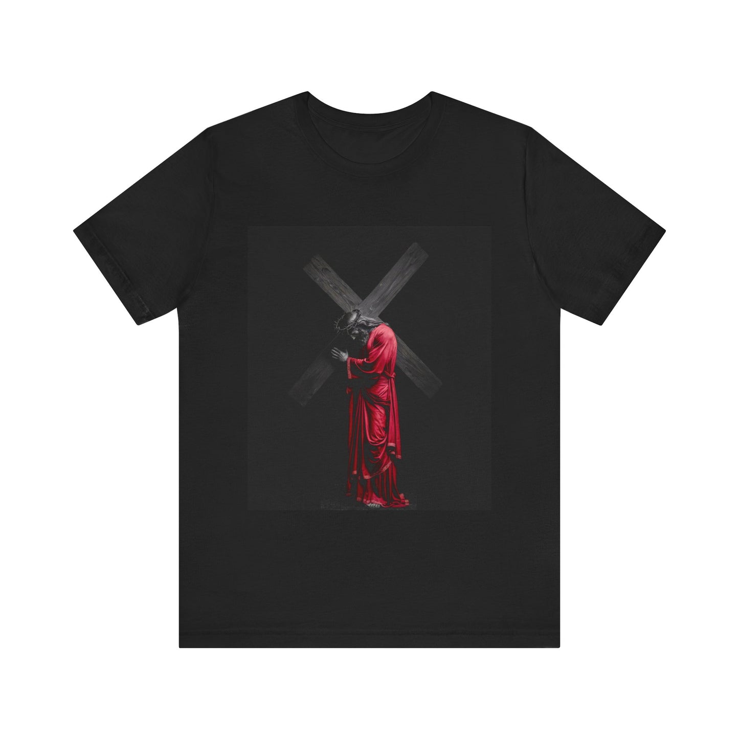 Stylish Graphic Tee - Unisex Jersey T-Shirt - A Portrait of Silent Strength and Unshakable Faith - Trendy Casual Wear, Unique Gift for Him/Her/It