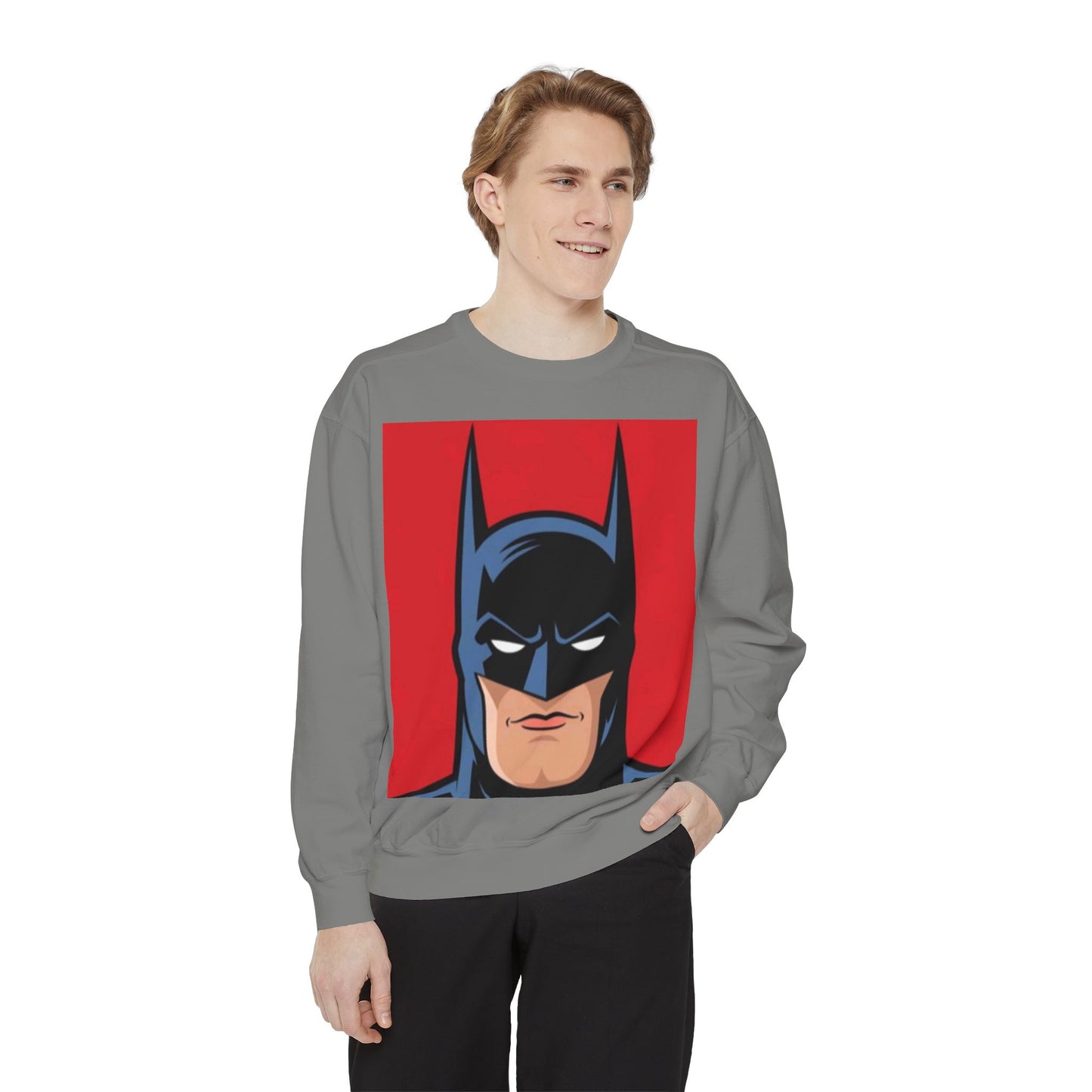 Batman Vintage Unisex Garment-Dyed Sweatshirt, Cozy Graphic Sweatshirt, Retro Style Crewneck, Gifts for Fans, Superhero Apparel