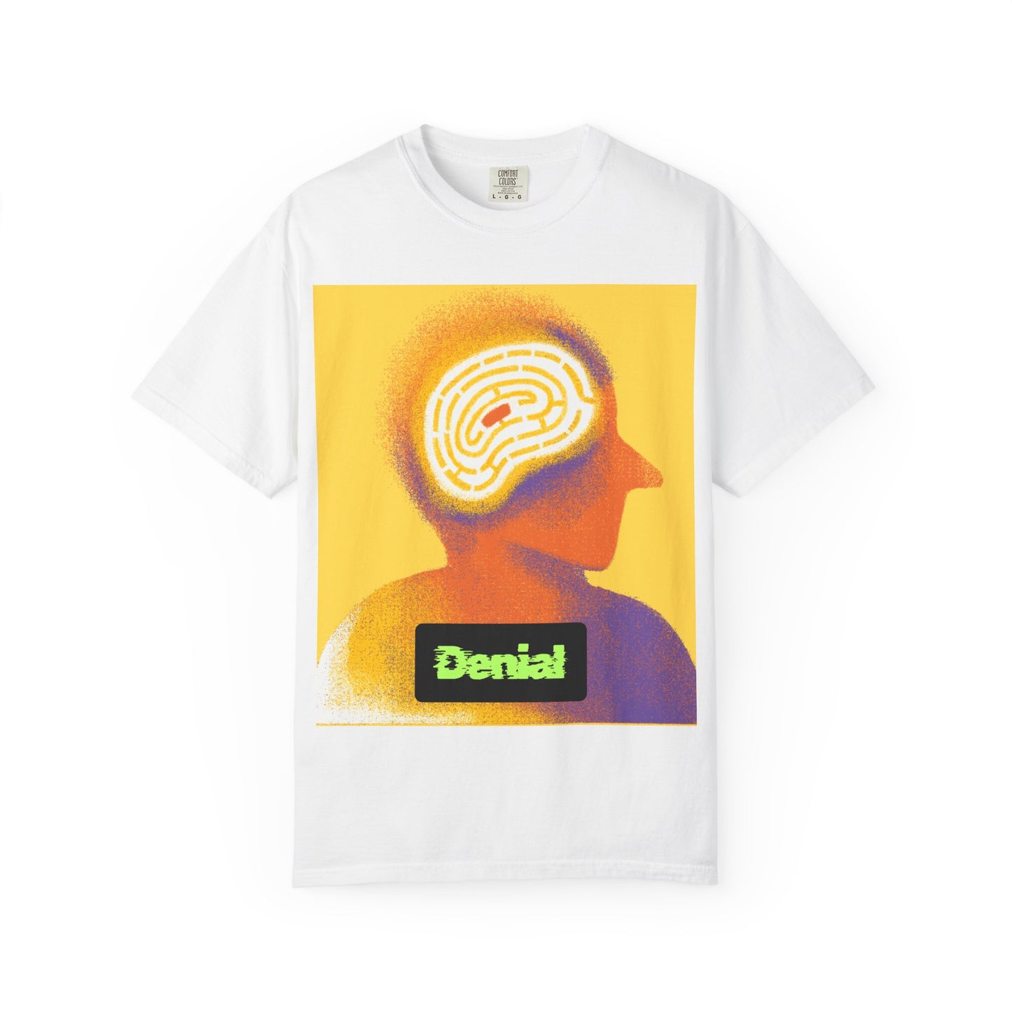 Denial Graphic Unisex T-Shirt, Colorful Mind Maze Tee, Perfect for Mental Health Awareness, Casual Wear, Gift for Friends