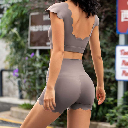 High waist lace yoga three-quarter pants hip lift waist breathable and comfortable jogging Pilates training fitness three-quarter pants for women