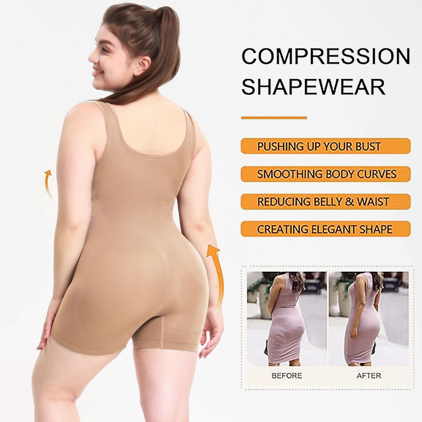 Women's Shapewear solid colors - Bodysuit Tummy Control Body Shaper Seamless Sculpting Snatched Waist Body Suit