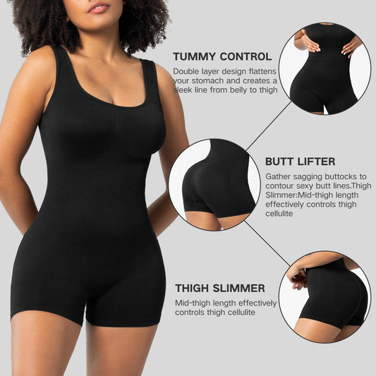 Women's Shapewear solid colors - Bodysuit Tummy Control Body Shaper Seamless Sculpting Snatched Waist Body Suit