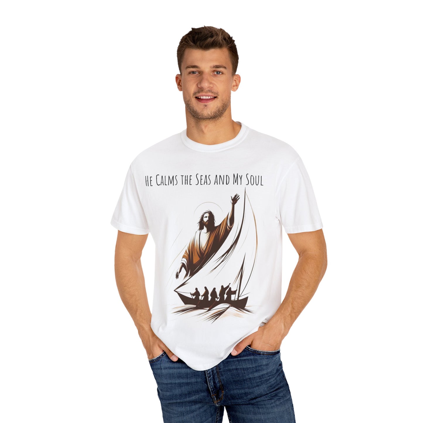 Faith-Inspired Unisex T-Shirt | Jesus Calms the Sea, Christian Gift, Relaxed Fit Tee, Spiritual Apparel, Casual Wear | guided by grace t-shirt