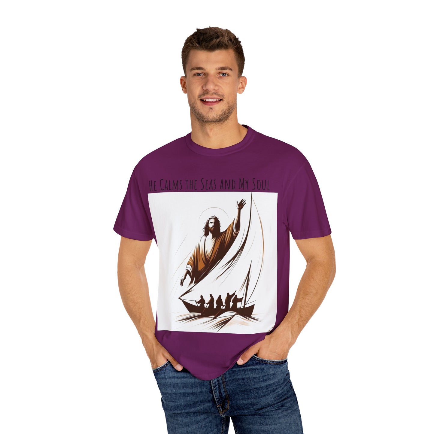Faith-Inspired Unisex T-Shirt | Jesus Calms the Sea, Christian Gift, Relaxed Fit Tee, Spiritual Apparel, Casual Wear | guided by grace t-shirt