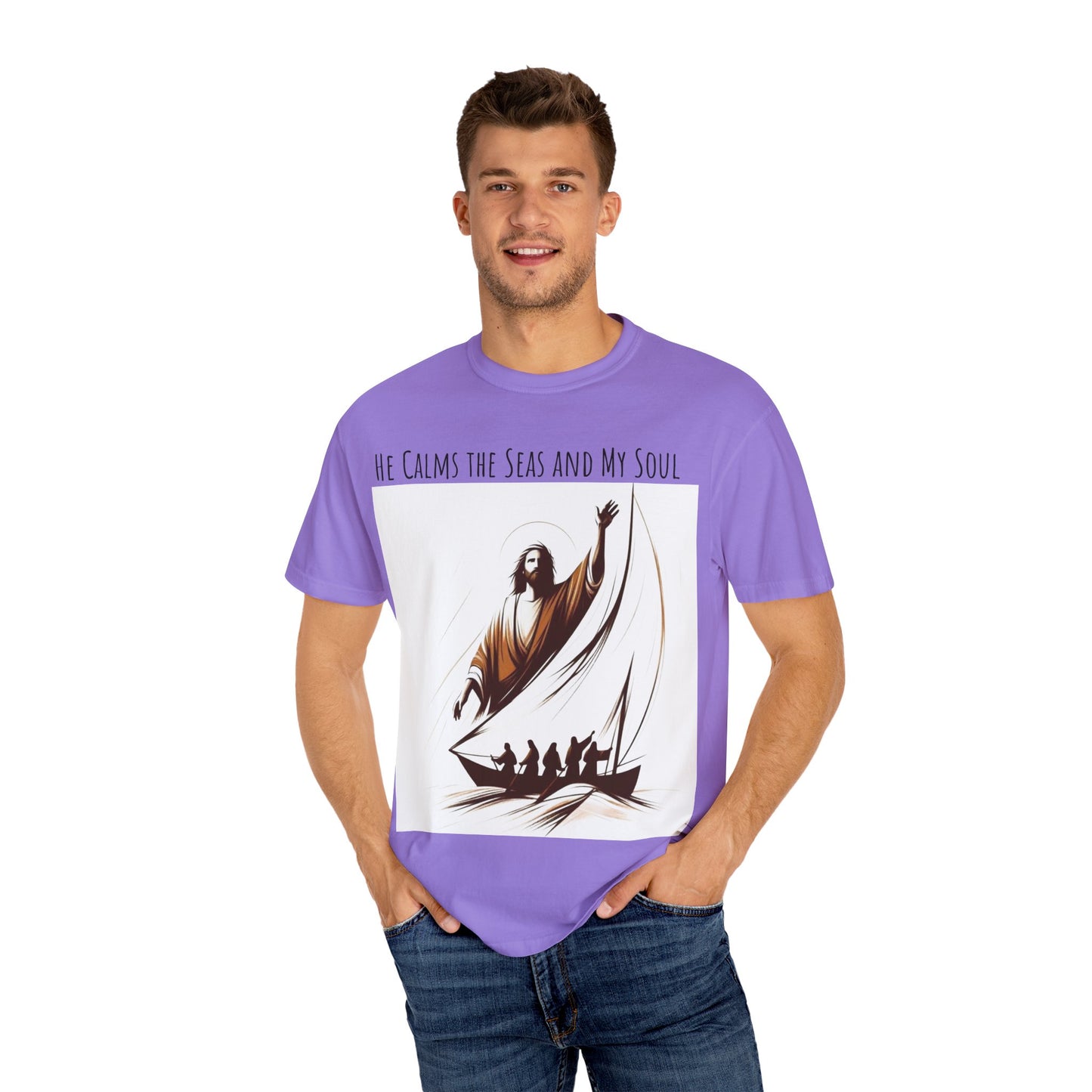 Faith-Inspired Unisex T-Shirt | Jesus Calms the Sea, Christian Gift, Relaxed Fit Tee, Spiritual Apparel, Casual Wear | guided by grace t-shirt