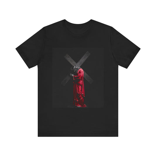 Stylish Graphic Tee - Unisex Jersey T-Shirt - A Portrait of Silent Strength and Unshakable Faith -  Trendy Casual Wear, Unique Gift for Him/Her/It