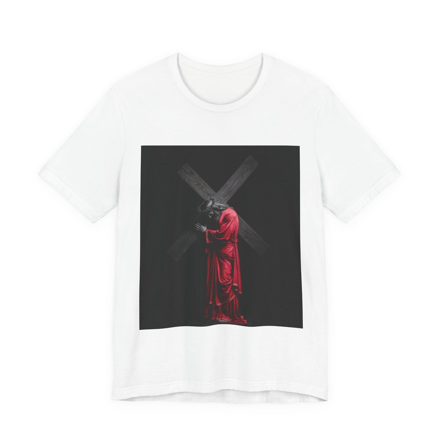 Stylish Graphic Tee - Unisex Jersey T-Shirt - A Portrait of Silent Strength and Unshakable Faith -  Trendy Casual Wear, Unique Gift for Him/Her/It