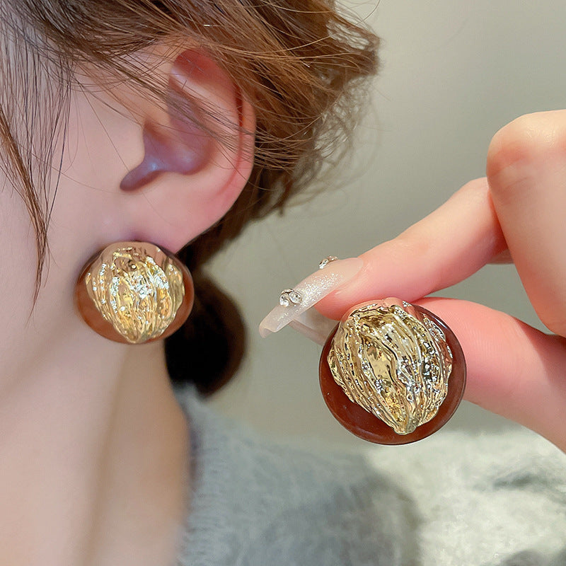 Silver Needle European And American Vintage Crumpled Resin Geometric Earrings