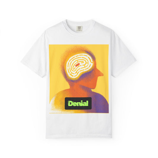 Denial Graphic Unisex T-Shirt, Colorful Mind Maze Tee, Perfect for Mental Health Awareness, Casual Wear, Gift for Friends