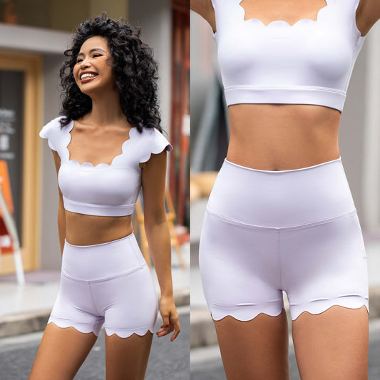 High waist lace yoga three-quarter pants hip lift waist breathable and comfortable jogging Pilates training fitness three-quarter pants for women