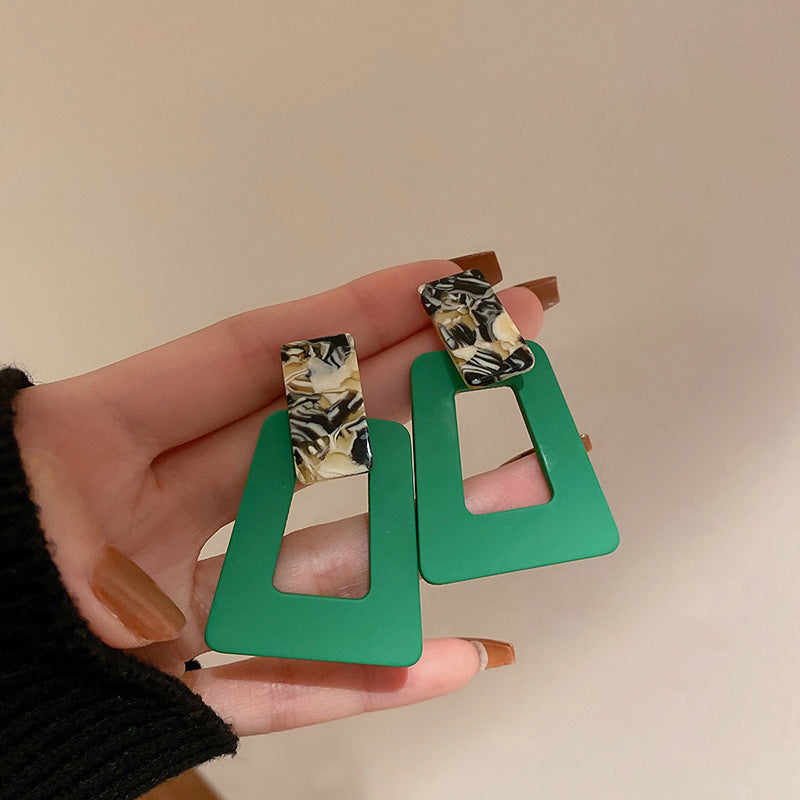 Silver Needle European And American Vintage Crumpled Resin Geometric Earrings